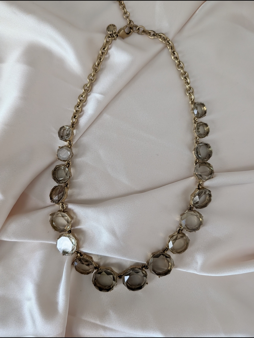J. Crew Gold-Tone Necklace with Smoky Olive Gray Crystal Drops
